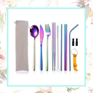 🌸 10PC COLOR SILVERWARE TRAVEL BUNDLE SET HOME EAT DINNER FORK SPOON KNIFE GIFT